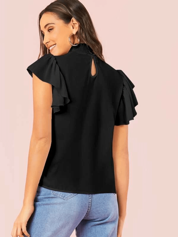 Blusa preta com mangas bufantes gola média - Image 3